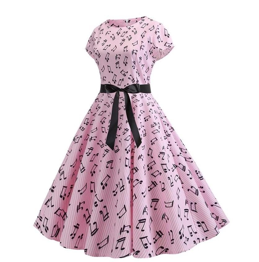 Rochie Evazată Roz Vintage De Primăvară