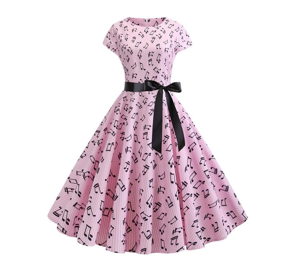 Rochie Evazată Roz Vintage De Primăvară