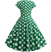 Rochie Vintage Verde Evazată Cu Buline Albe