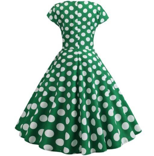 Rochie Vintage Verde Evazată Cu Buline Albe