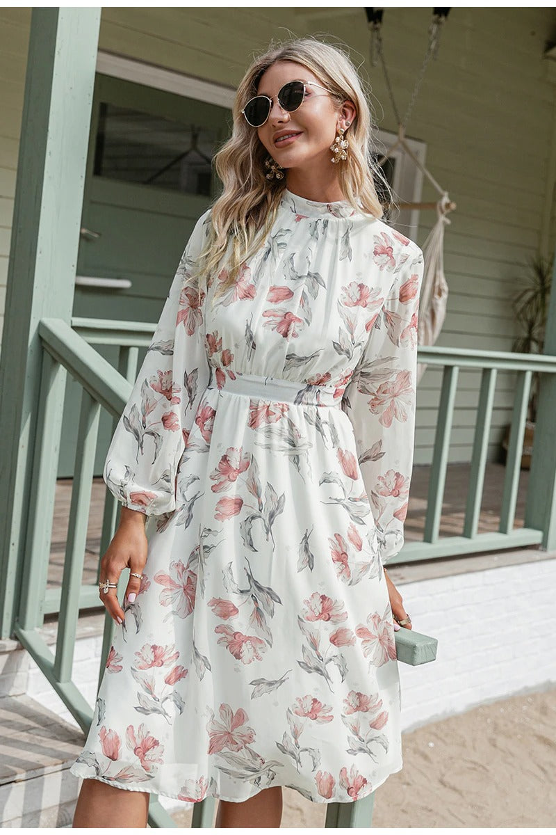 Rochie Vintage Cu Flori Roz