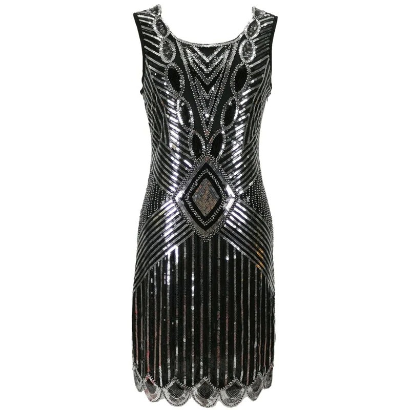 Rochie Gatsby Scurta Neagra Si Argintie