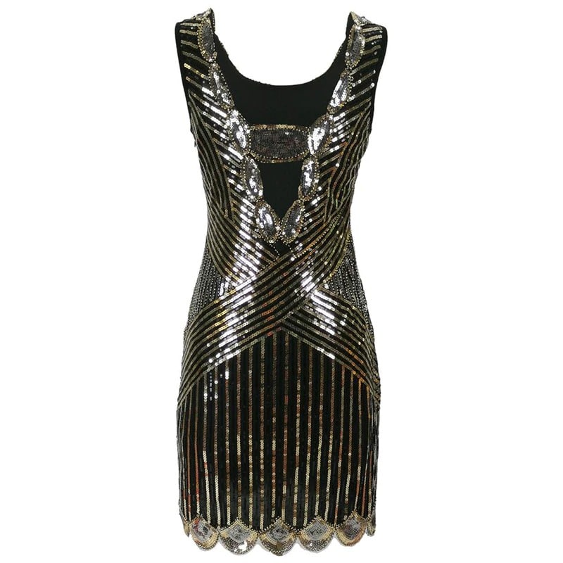 Rochie Gatsby Scurta Neagra Si Aurie