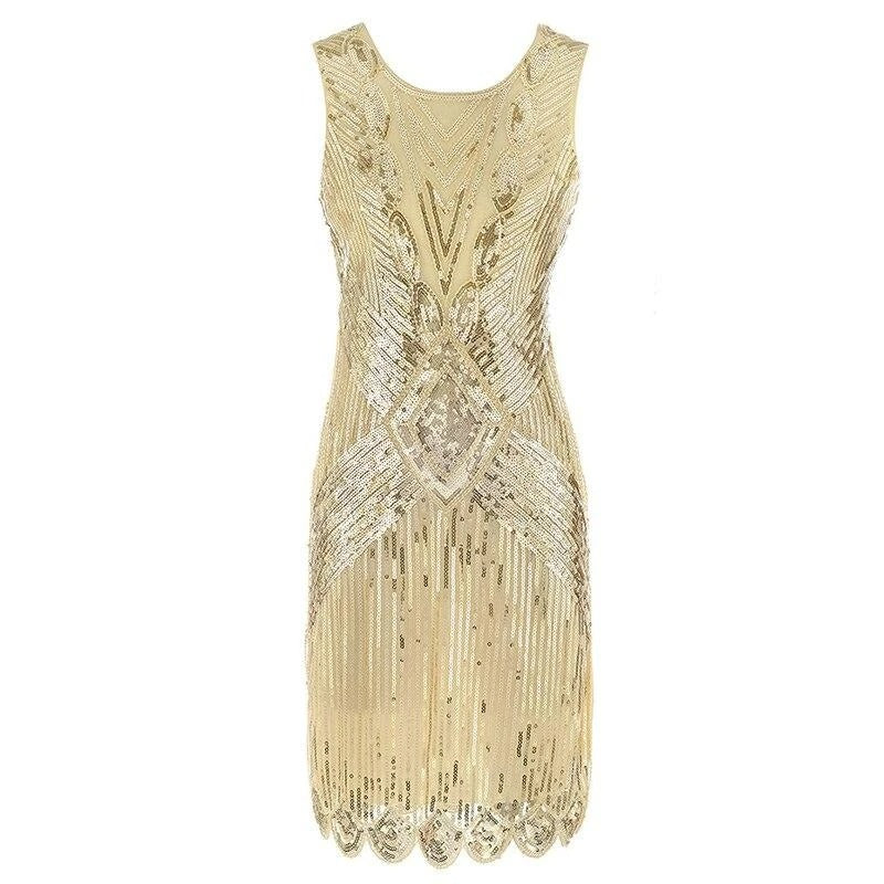 Rochie Gatsby Scurta Bej Si Auriu