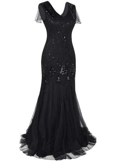 Rochie Gatsby Lungă, Neagră Haute Couture