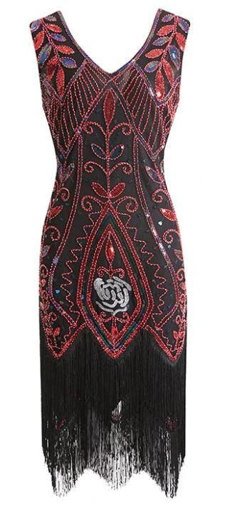 Rochie Gatsby Cu Pene Roșie Și Neagră