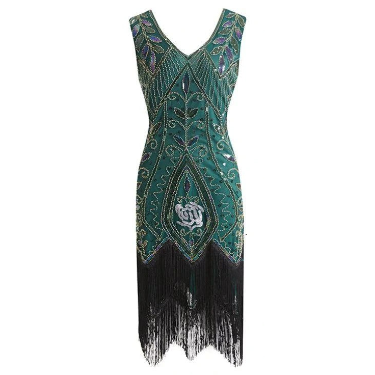 Rochie Gatsby Cu Pene Verde