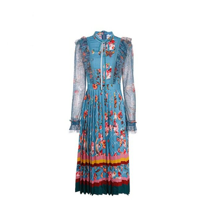 Rochie Lungă Florală Vintage Mint