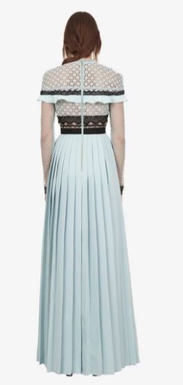 Rochie Lungă, Vintage, Albastră, Cu Volane