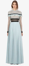 Rochie Lungă, Vintage, Albastră, Cu Volane