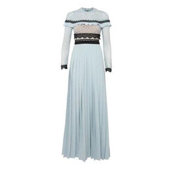Rochie Lungă, Vintage, Albastră, Cu Volane