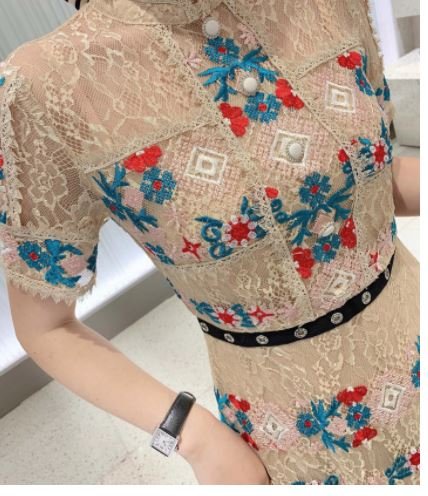 Rochie Lungă Cu Volane Vintage Champagne