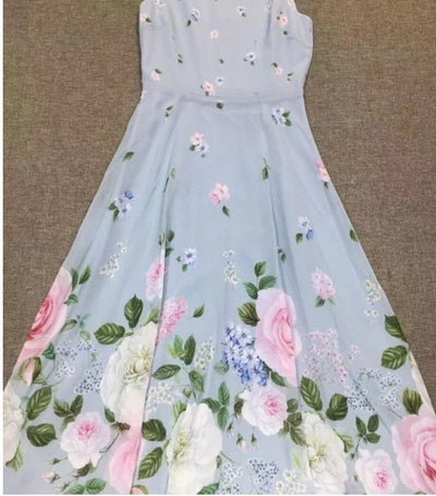 Rochie Lungă Florală Albastră Vintage