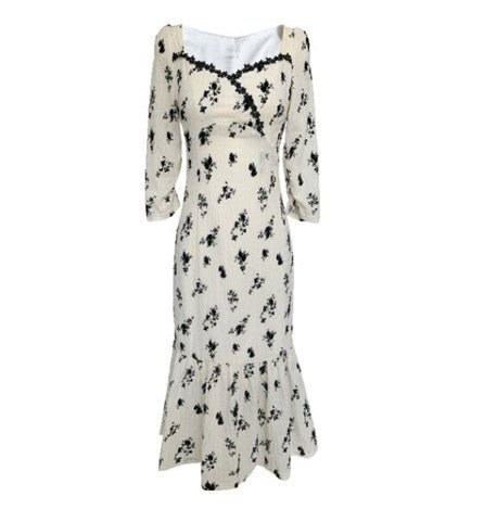 Rochie Lungă Florală Vintage Kaki