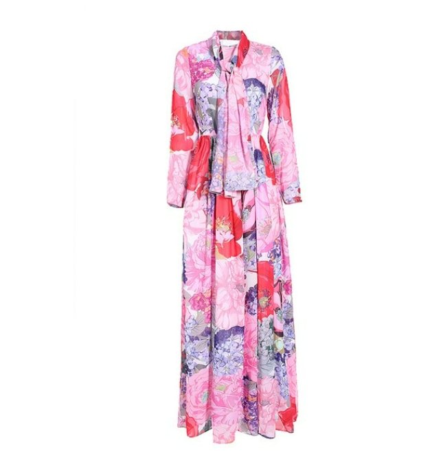 Rochie De Epocă Roz Cu Flori Lungi
