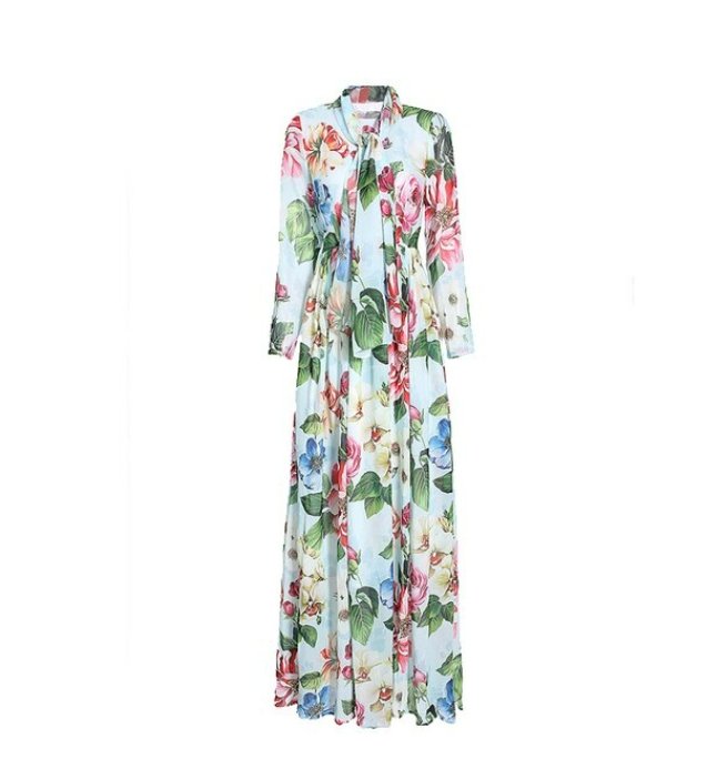 Rochie Lungă Florală Vintage Verde
