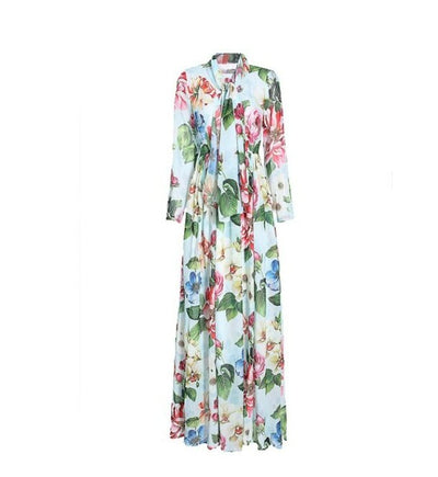 Rochie Lungă Florală Vintage Verde