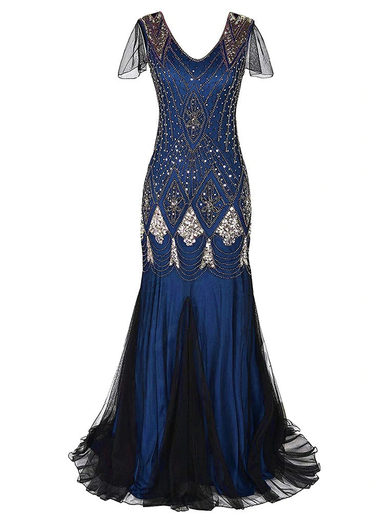 Rochie Gatsby Lungă, Albastră Haute Couture