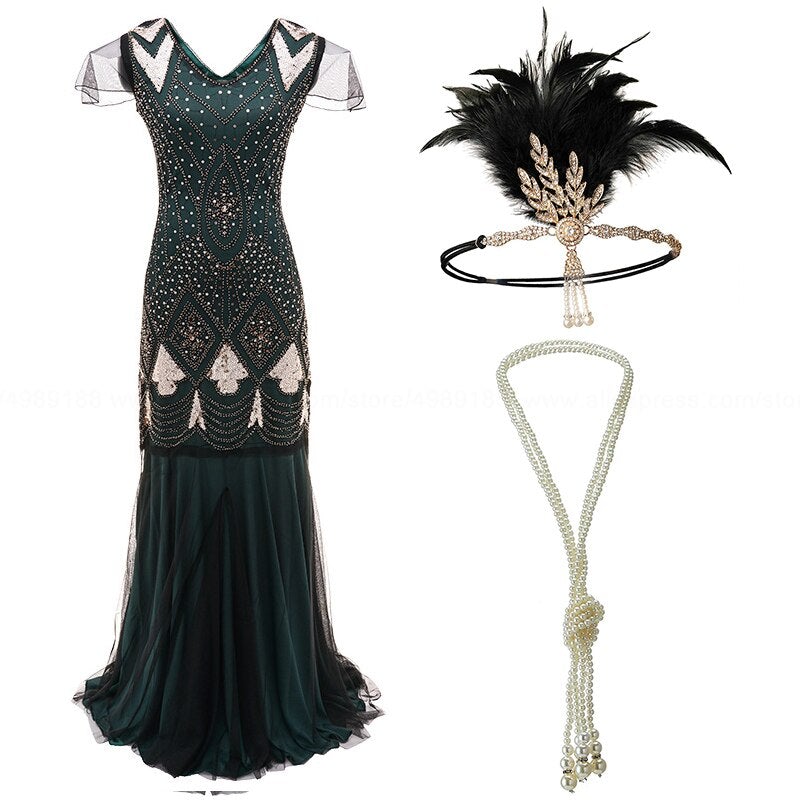 Rochie Lungă Verde În Stil Anii 20