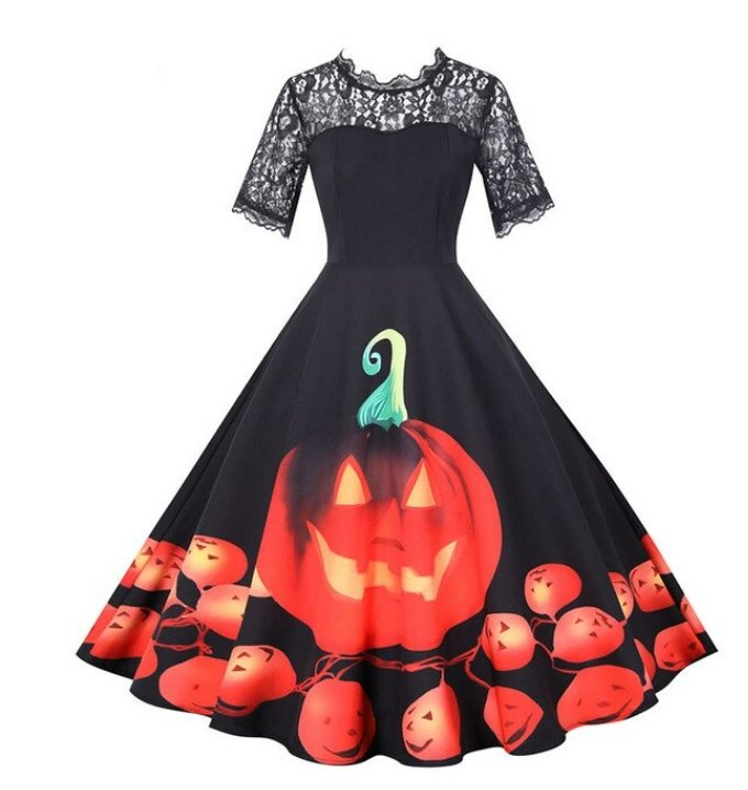 Rochie Neagră Retro De Halloween