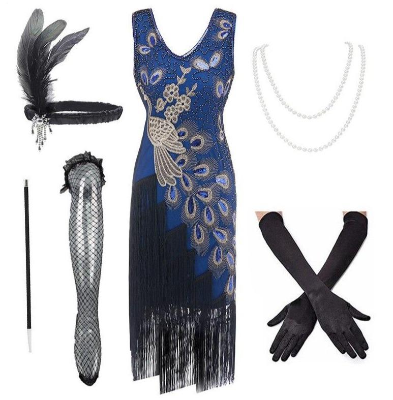 Rochie În Stil Gatsby Anilor 20 Albastru
