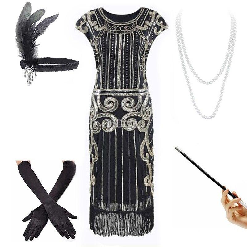 Rochie Anii 20 Cu Talie Joasă Negru Aur