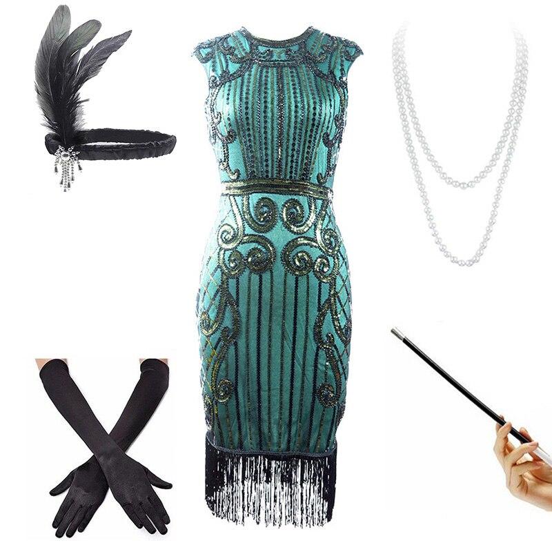 Rochie Anii 20 Cu Talie Joasă Verde