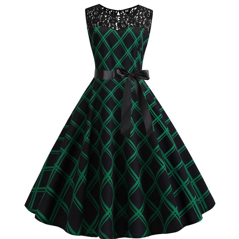 Rochie Trapez Vintage Verde Și Neagră