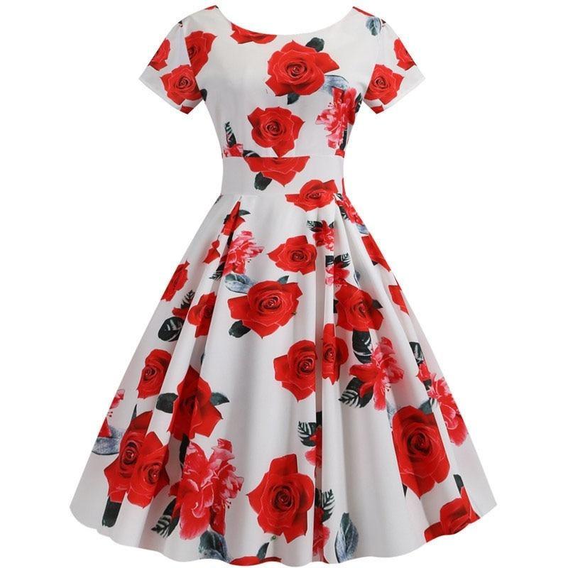Rochie Tunică Vintage Albă Și Roșie