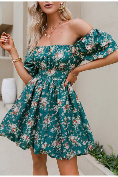 Rochie Verde Vintage Cu Flori