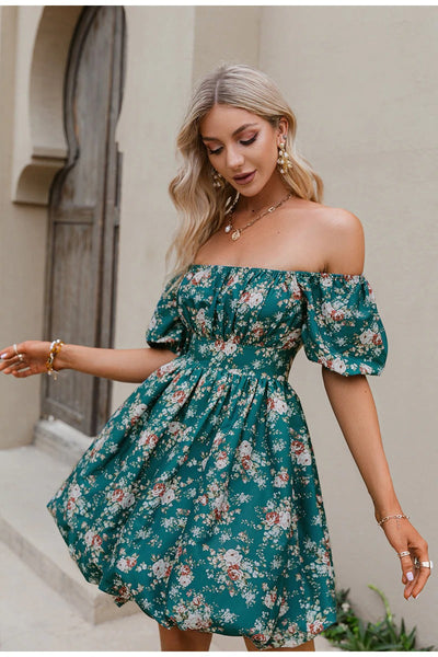 Rochie Verde Vintage Cu Flori