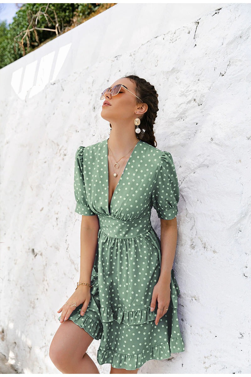 Rochie Vintage Verde Cu Buline