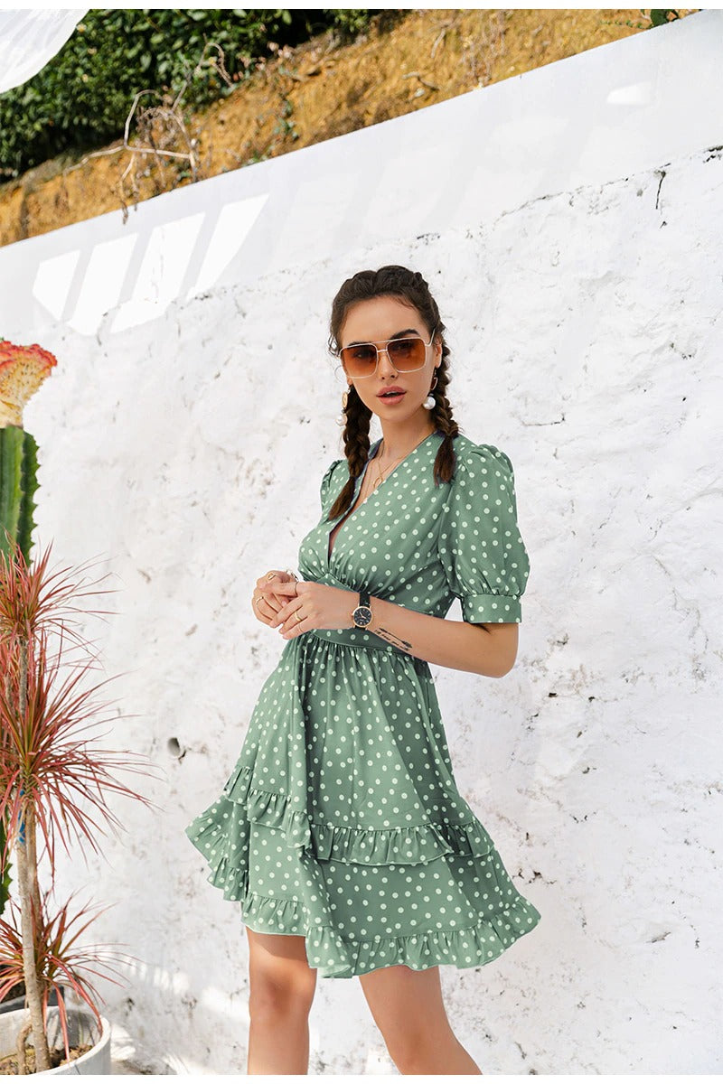 Rochie Vintage Verde Cu Buline