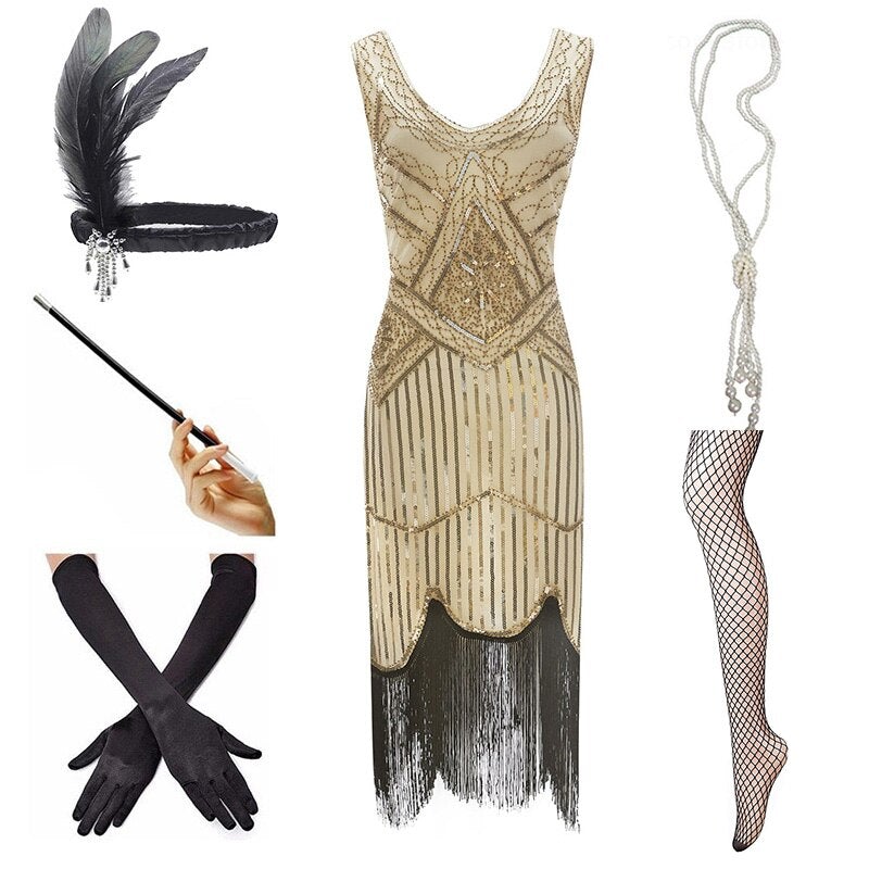 Rochie Vintage 1920 Bej Negru