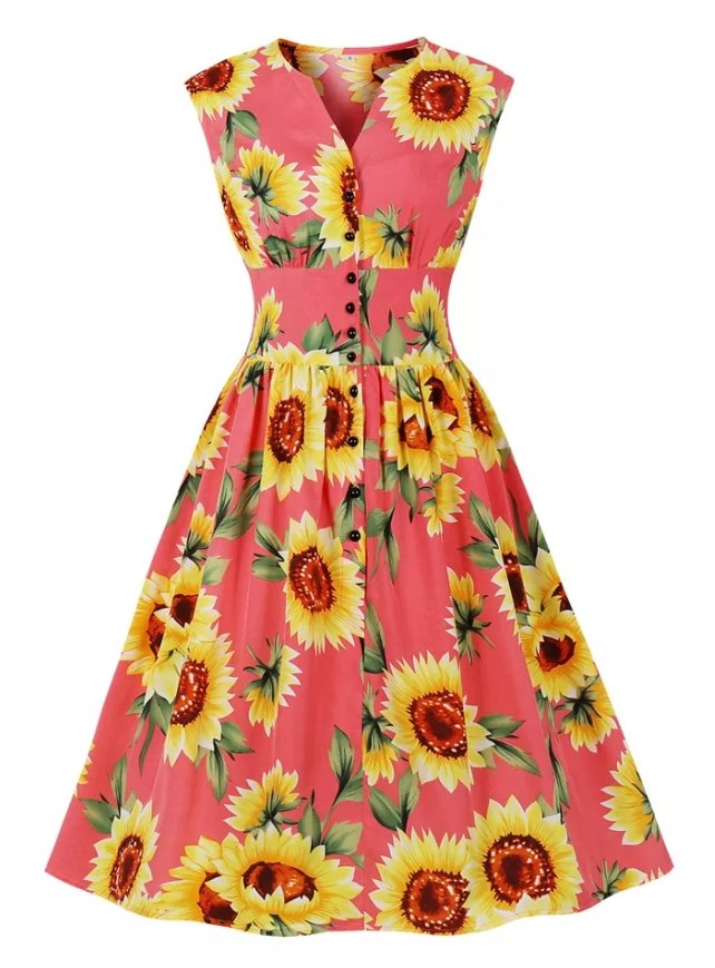 Rochie De Epocă 1950 Cu Flori Roz