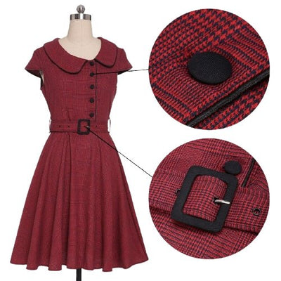 Rochie Vintage 50 Burgundy Cu Maneca Scurta