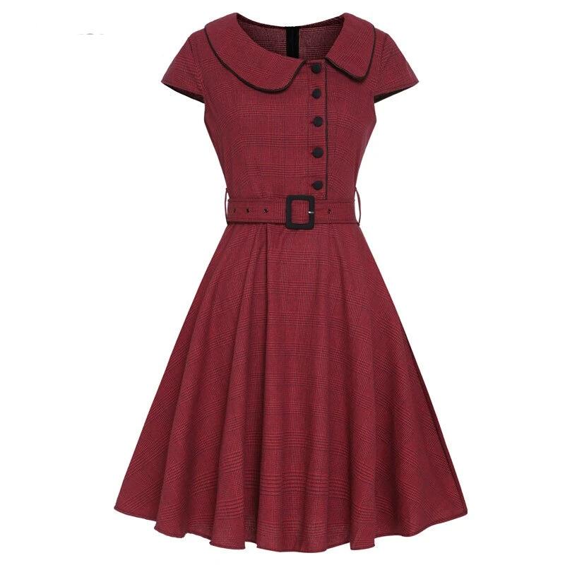 Rochie Vintage 50 Burgundy Cu Maneca Scurta