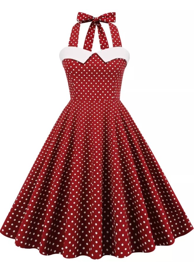Rochie Vintage Cu Buline Roșii
