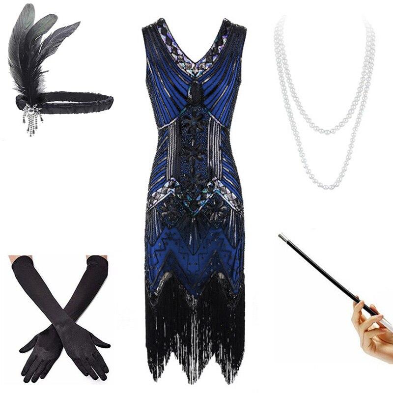 Rochie Neagră Și Albastră Vintage Anilor 20