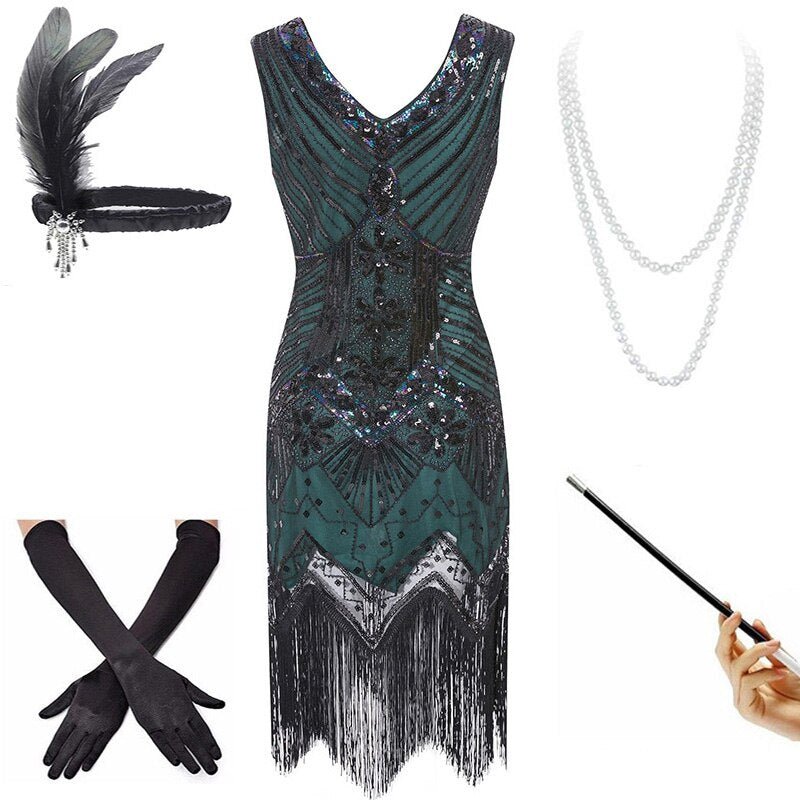 Rochie Vintage Anii 20 Verde Negru