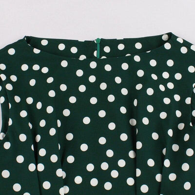 Rochie Vintage Cu Buline Albe, Verzi, Anii 50