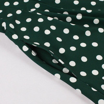 Rochie Vintage Cu Buline Albe, Verzi, Anii 50