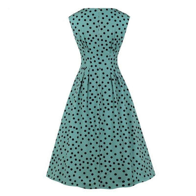 Rochie Verde Vintage Anilor 50 Cu Buline Negre
