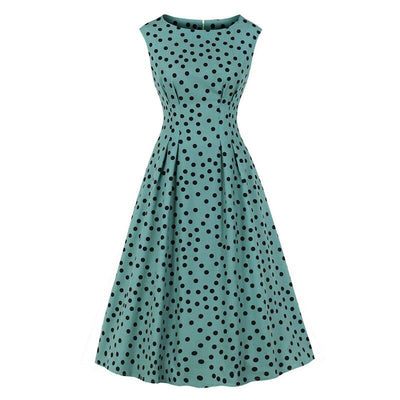 Rochie Verde Vintage Anilor 50 Cu Buline Negre