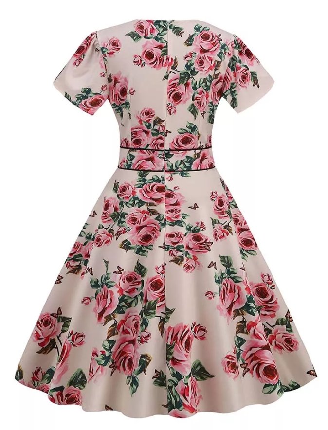 Rochie Vintage Cu Flori Bej Anilor 60