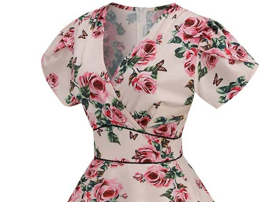 Rochie Vintage Cu Flori Bej Anilor 60