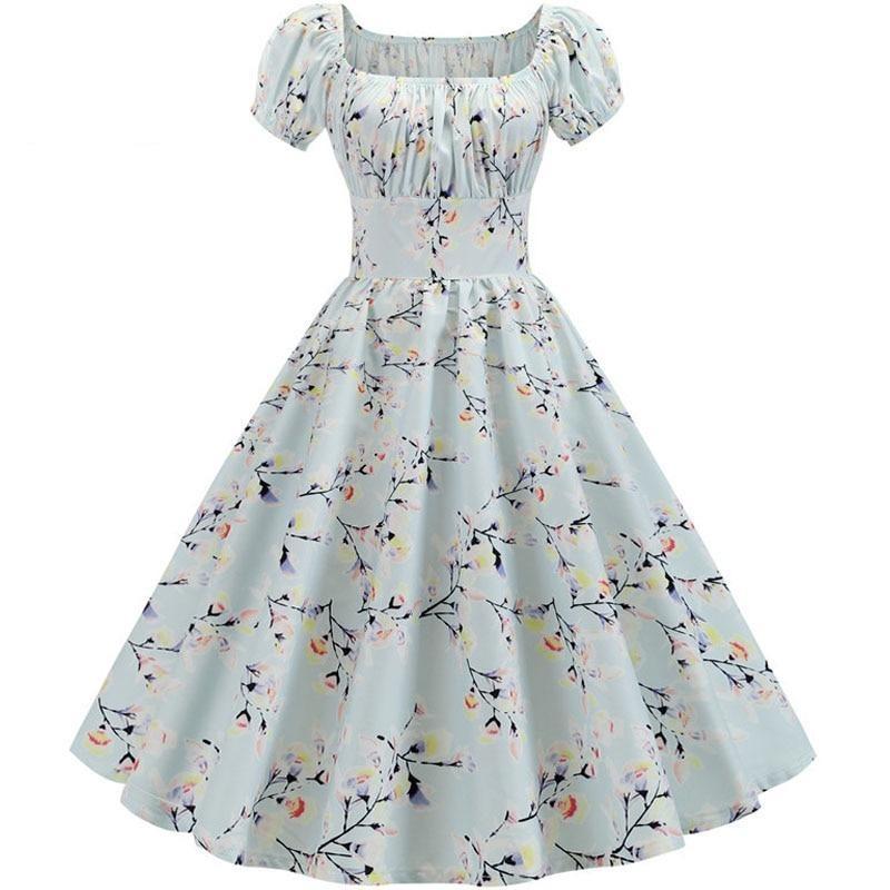 Rochie Vintage Cu Flori Albastre Din Anii 60