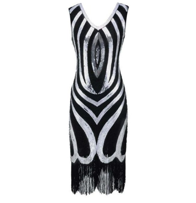 Rochie Vintage Cu Margele Negre Anilor 20