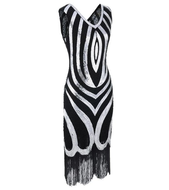 Rochie Vintage Cu Margele Negre Anilor 20