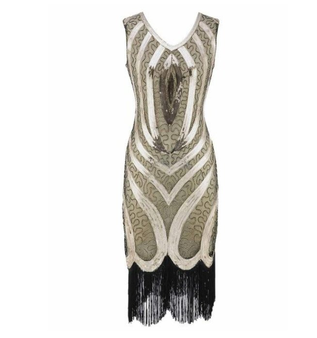 Rochie De Epocă Cu Mărgele Aurii Anilor 20